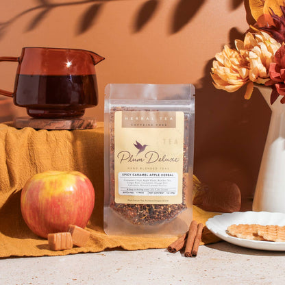 Plum Deluxe Tea - Spicy Caramel Apple Herbal Tea - Fall Seasonal Blend: 1 oz - Fehmerling Books