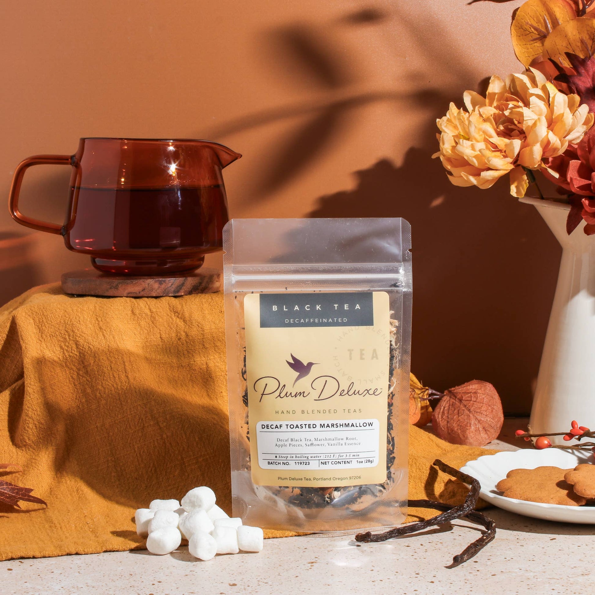 Plum Deluxe Tea - Toasted Marshmallow Decaf Black Tea - Fall Seasonal Blend: 1 oz - Fehmerling Books